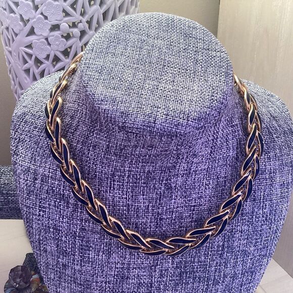 Napier Brand Gorgeous Classic Goldtone and Navy Enamel Choker Necklace - Picture 4 of 9